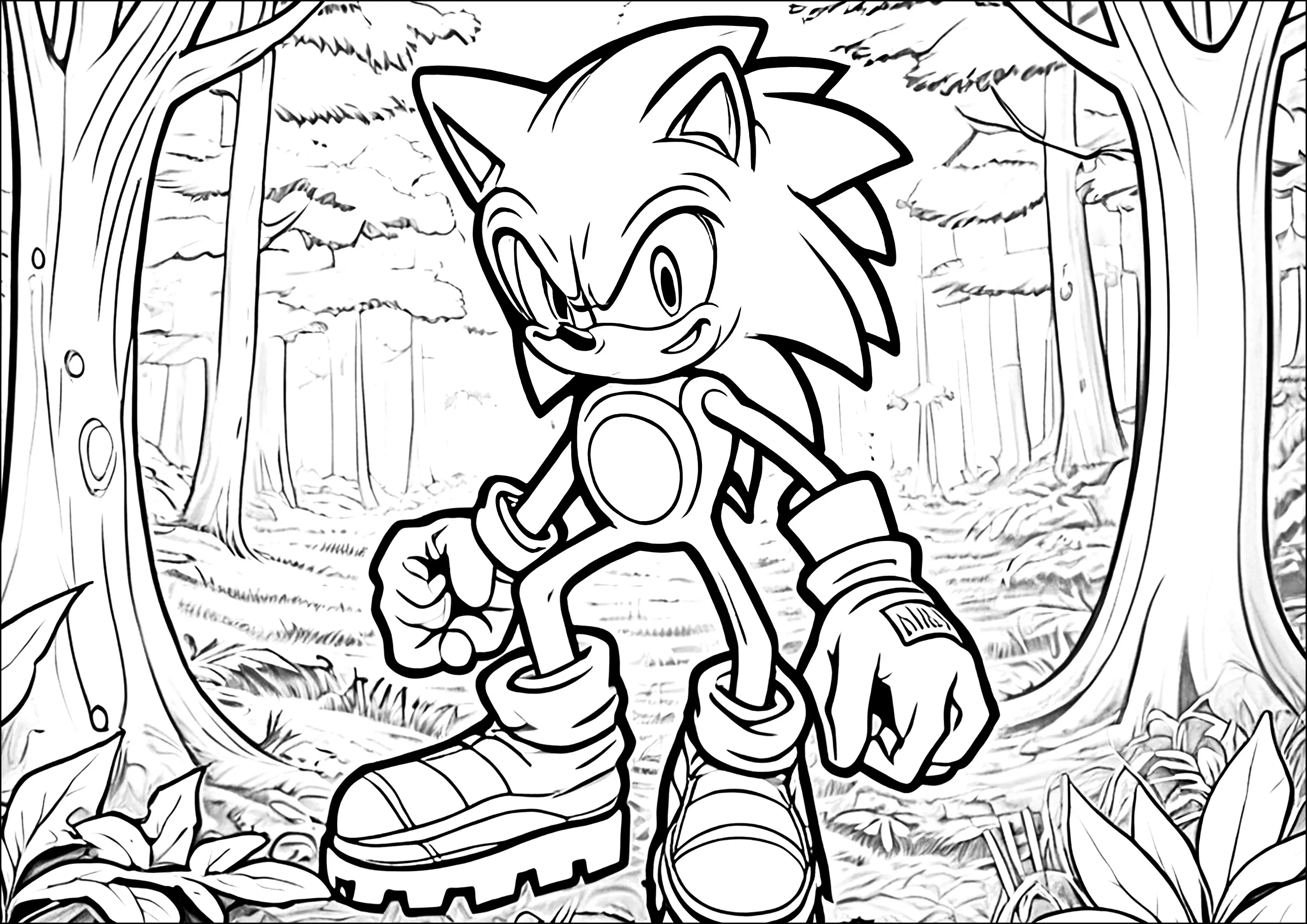 Sonic nella foresta (Pagina da Colorare per bambini)