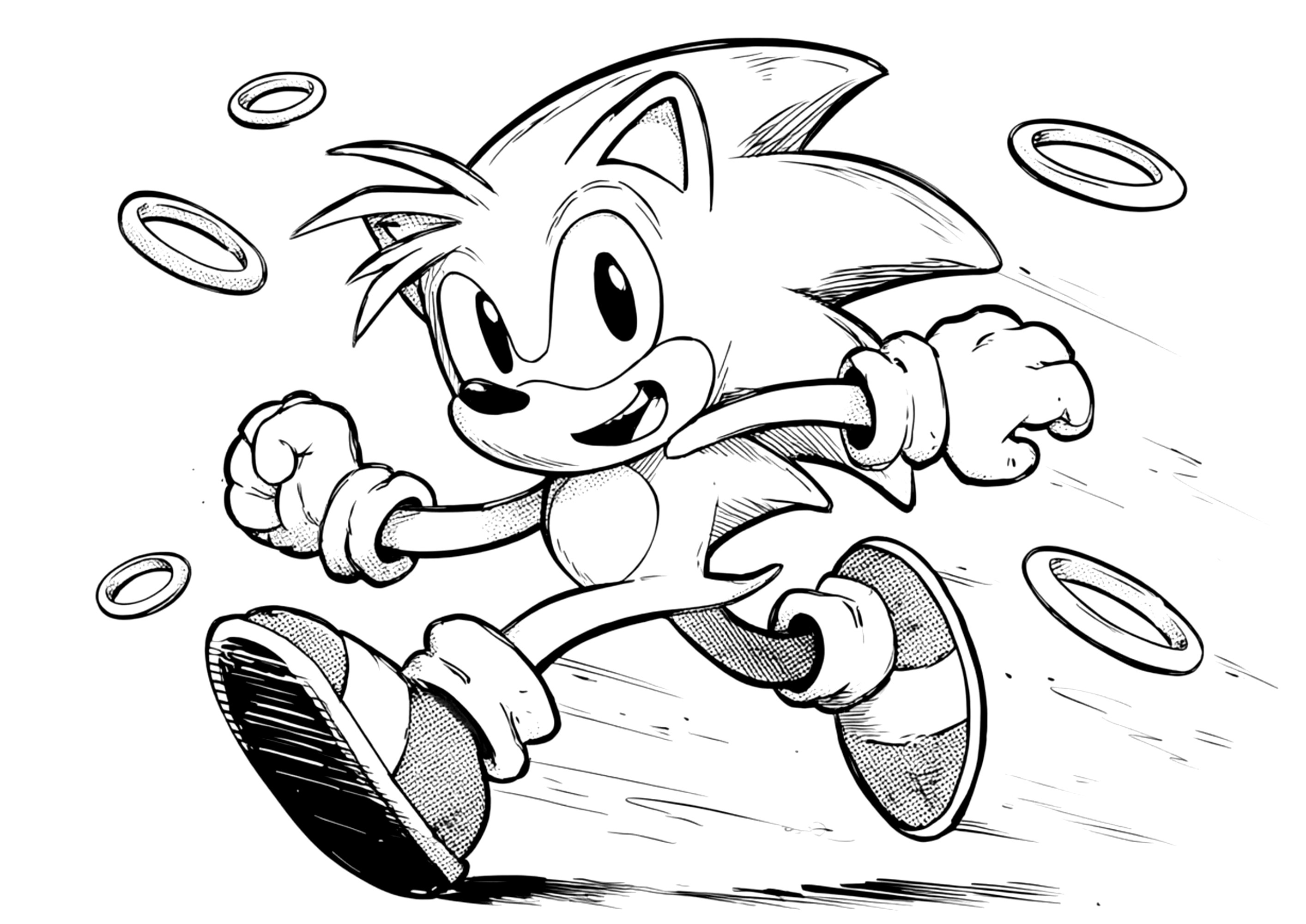 Sonic circondato da anelli (Pagina da Colorare per bambini)