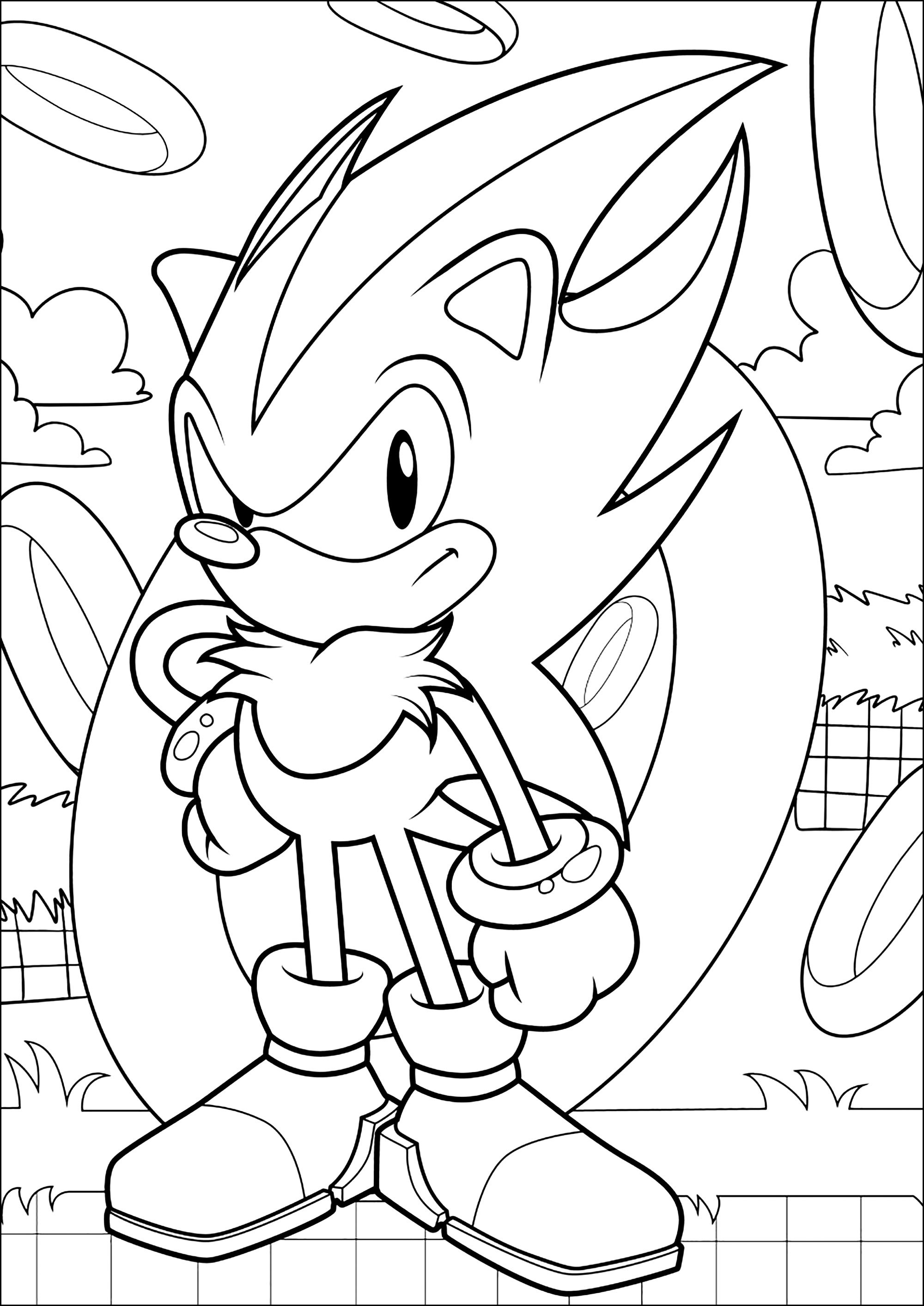 Shadow, il riccio e un anello dorato. (Pagina Sonic da Colorare) Shadow, il riccio e un anello dorato. (Pagina Sonic da Colorare per bambini)