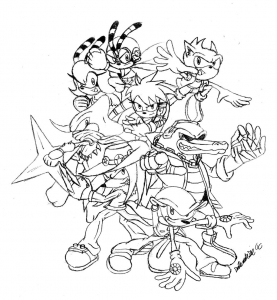 Diversi personaggi tratti dal videogioco Sonic. (Pagina da Colorare)