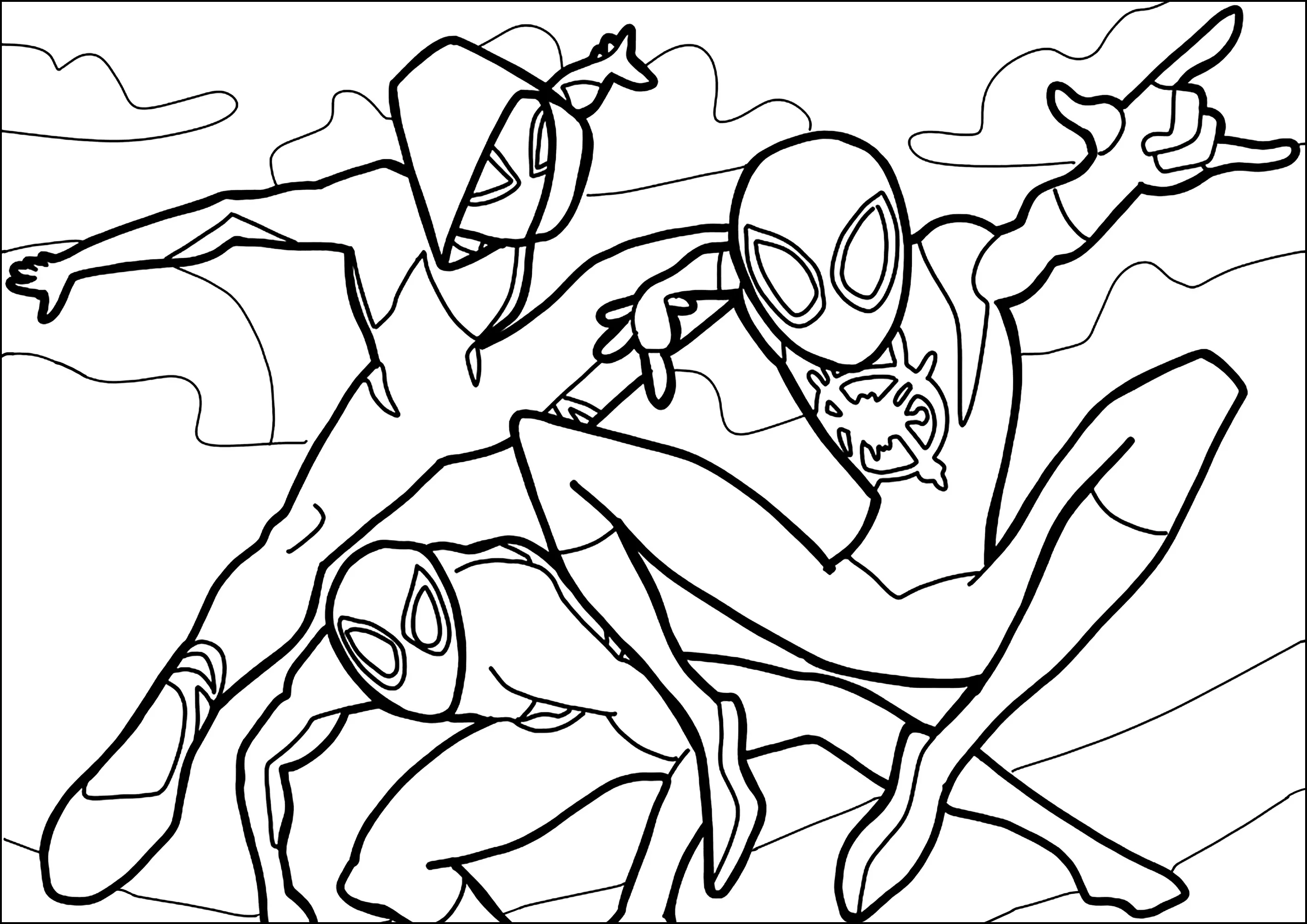 Miles Morales (Spider-Man) e Gwen Stacy (Ghost-Spider) (Pagina Spider-Man: Attraverso il Spider-Verse da Colorare per bambini)