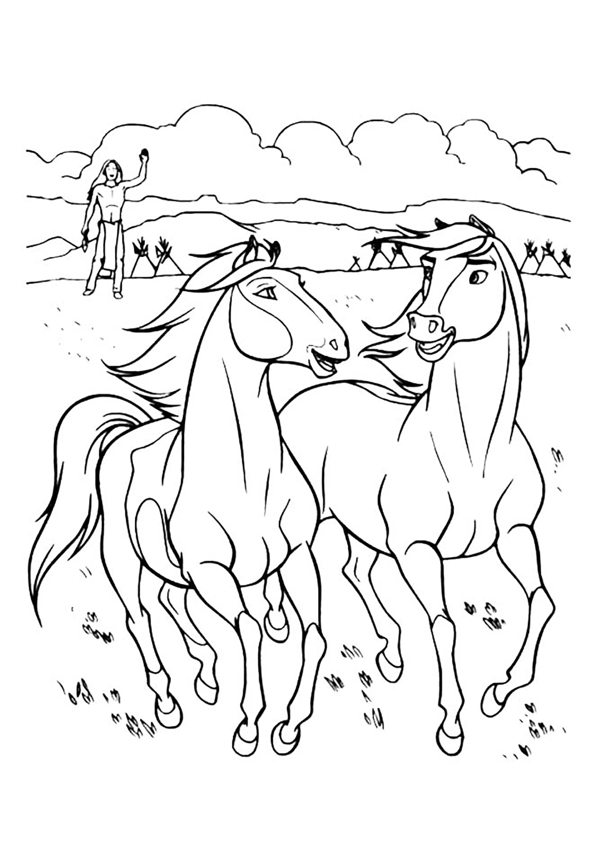 2 bellissimi cavalli (Pagina Spirit – Cavallo selvaggio da Colorare per bambini)