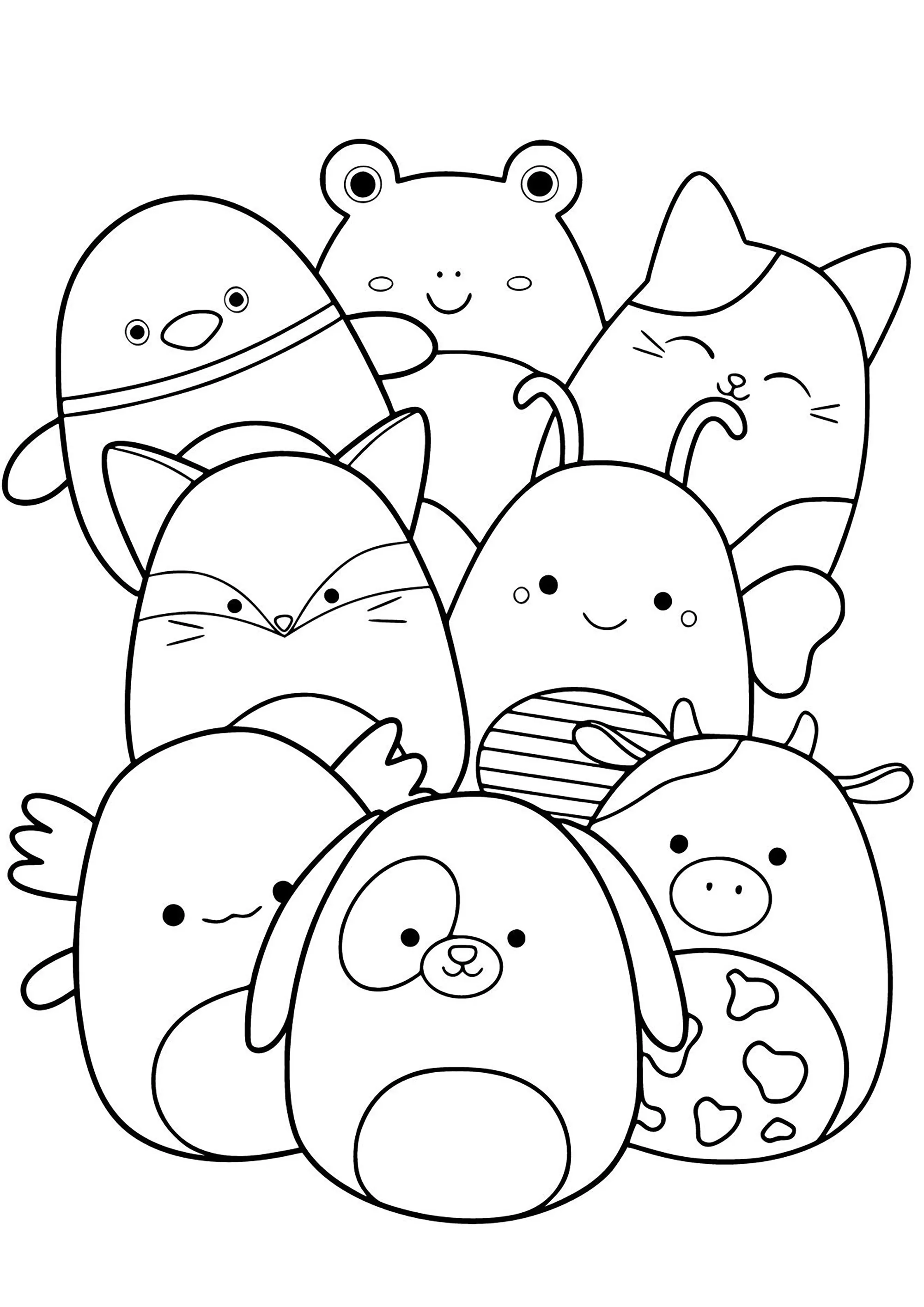 Squishmallow: alcuni personaggi molto carini. (Pagina da Colorare per bambini)