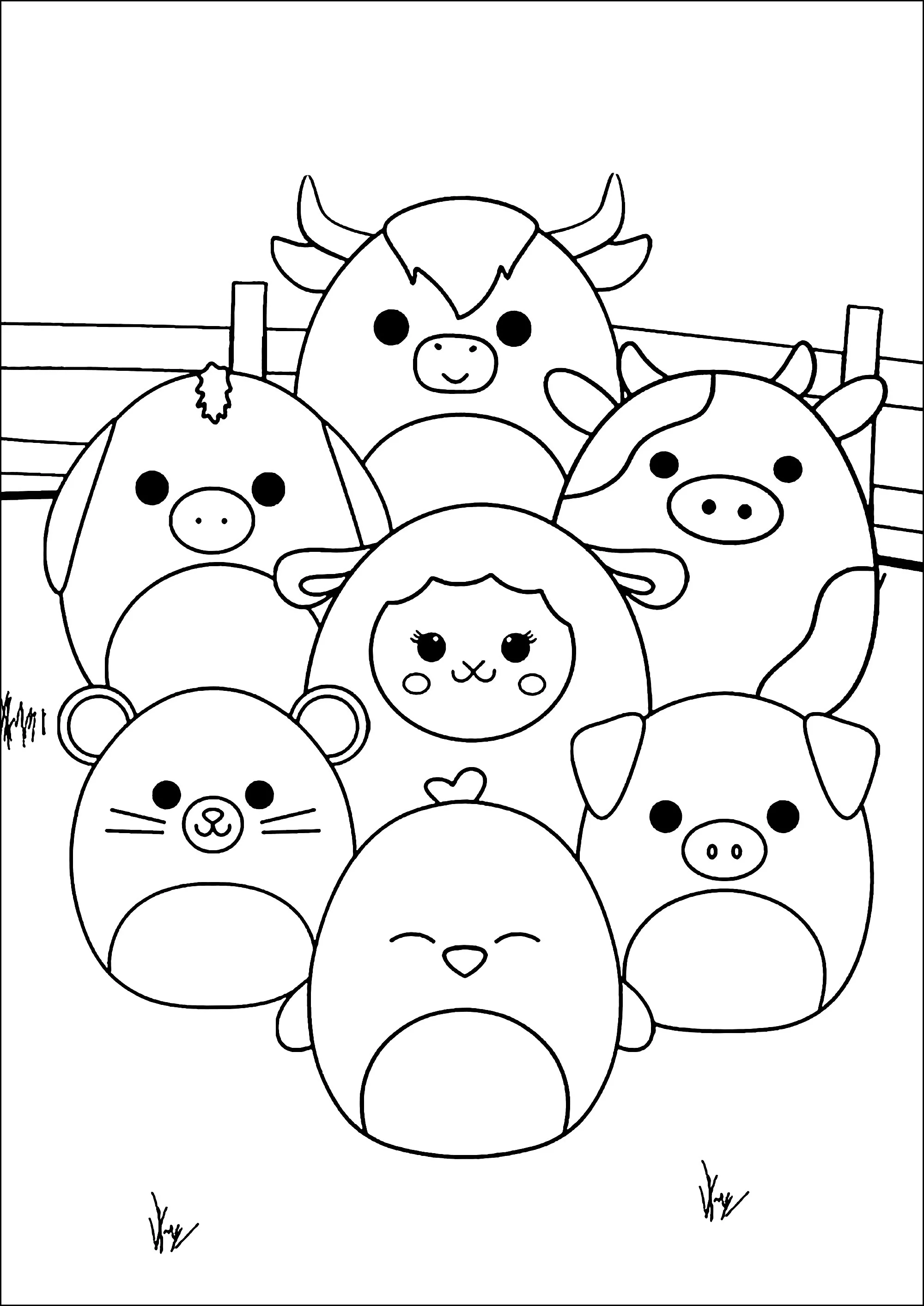 La fattoria Squishmallow (Pagina da Colorare per bambini)