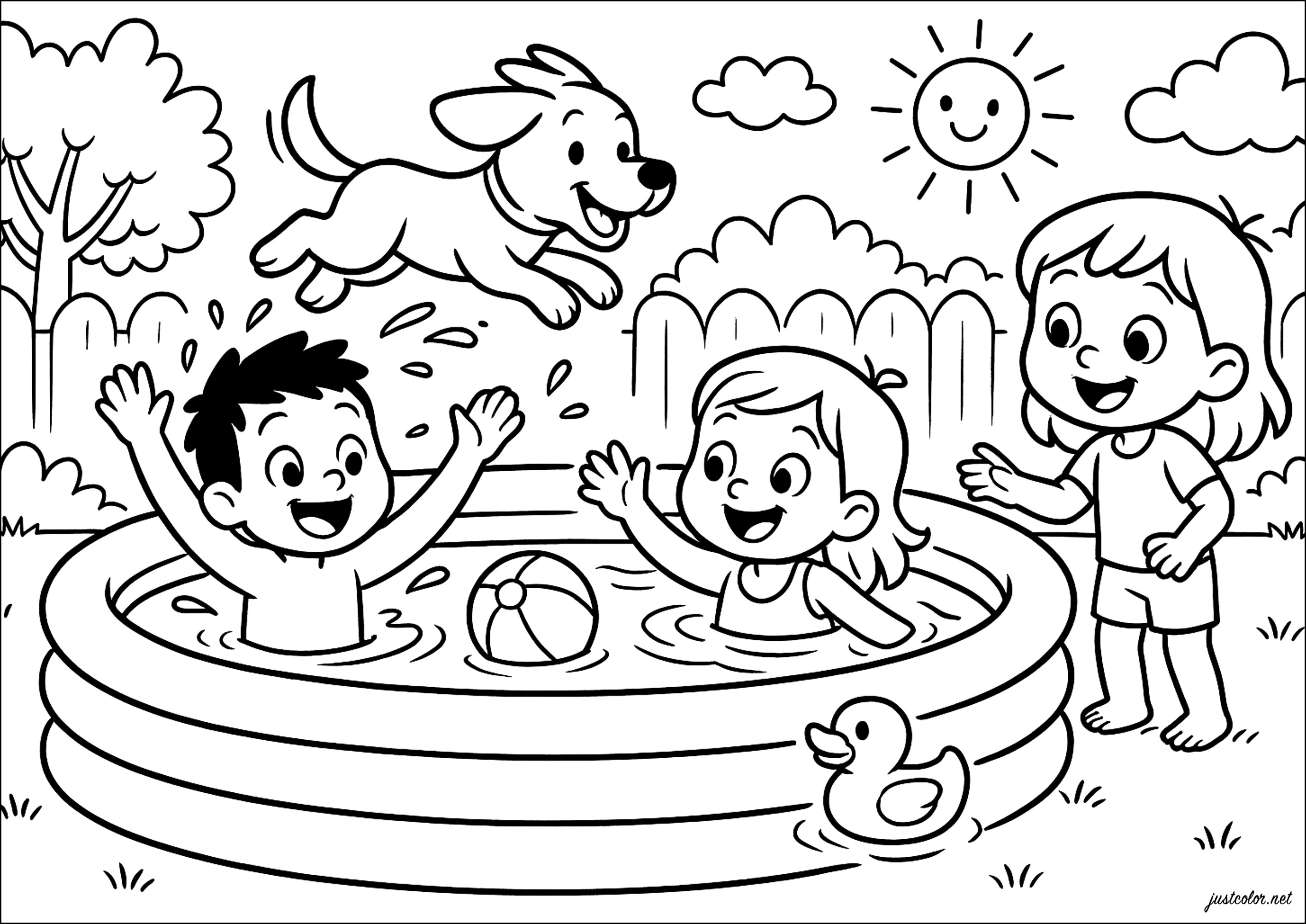 Una soleggiata giornata estiva piena di risate (Pagina Stato da Colorare per bambini)