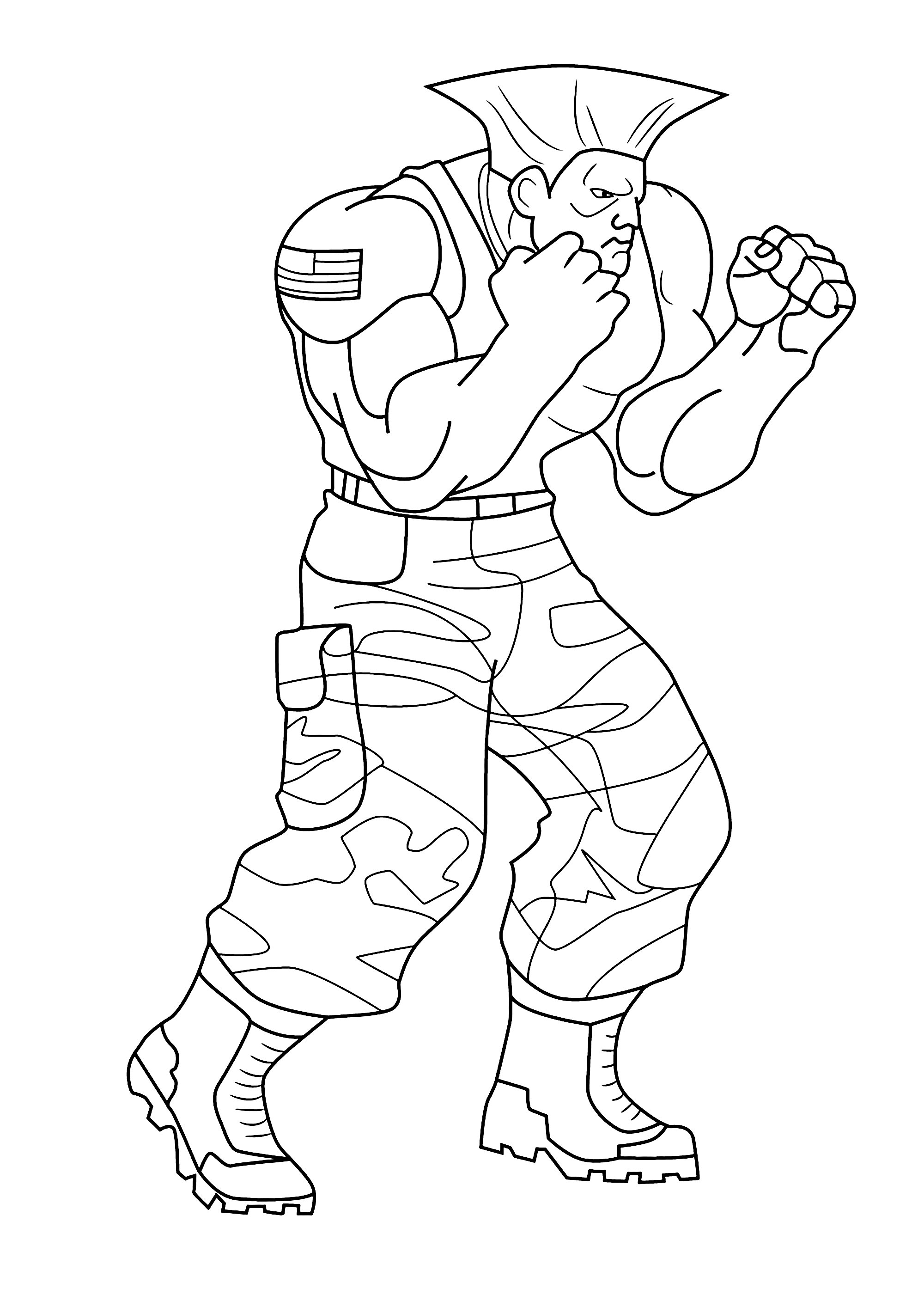 Guile, il pilota dell'aeronautica statunitense (Pagina Street Fighter da Colorare per bambini)