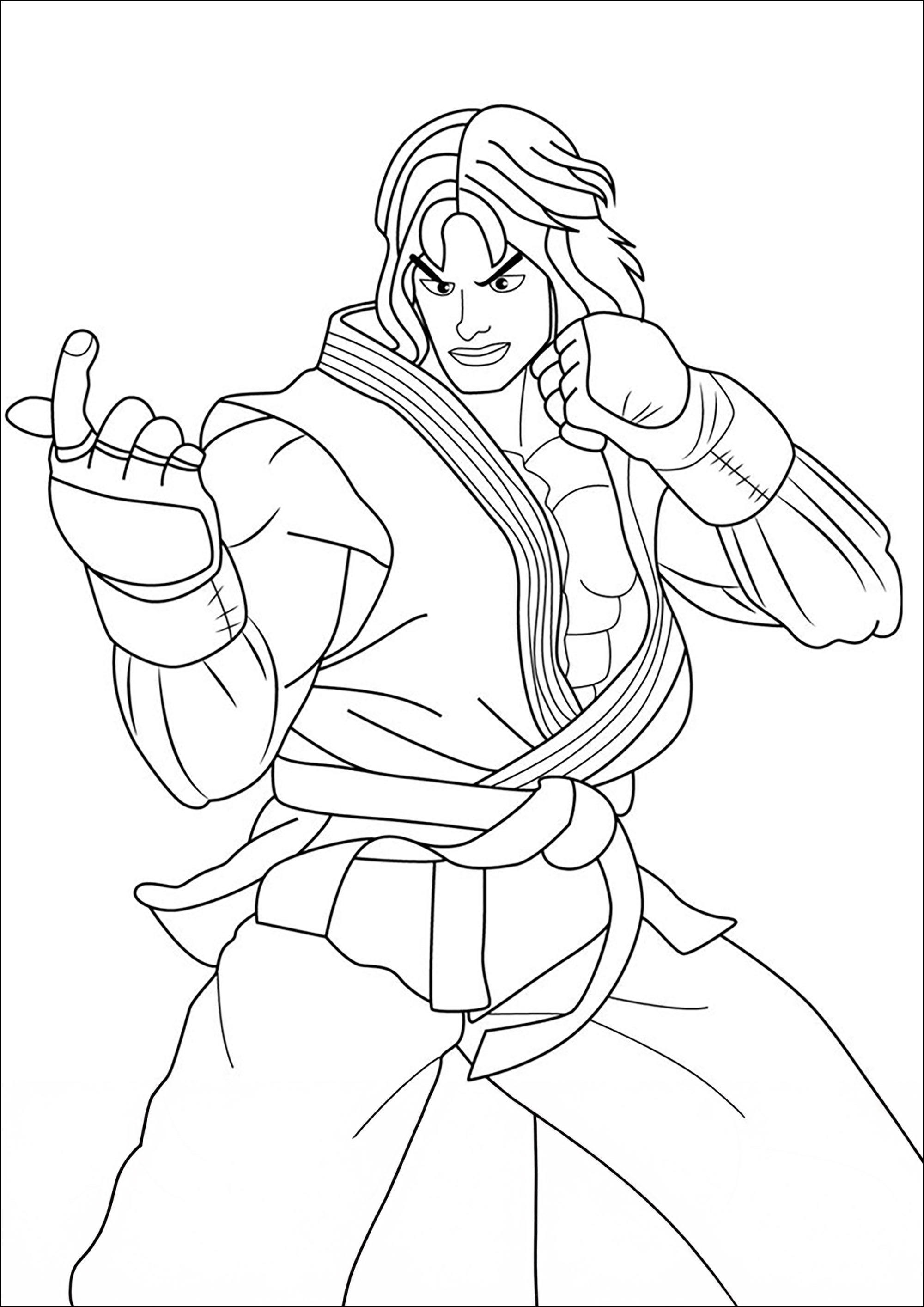 Ken e il suo kimono bianco (Pagina Street Fighter da Colorare per bambini)
