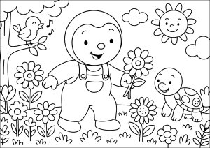 T'choupi e la sua amica tartaruga (Pagina Tchoupi da Colorare)