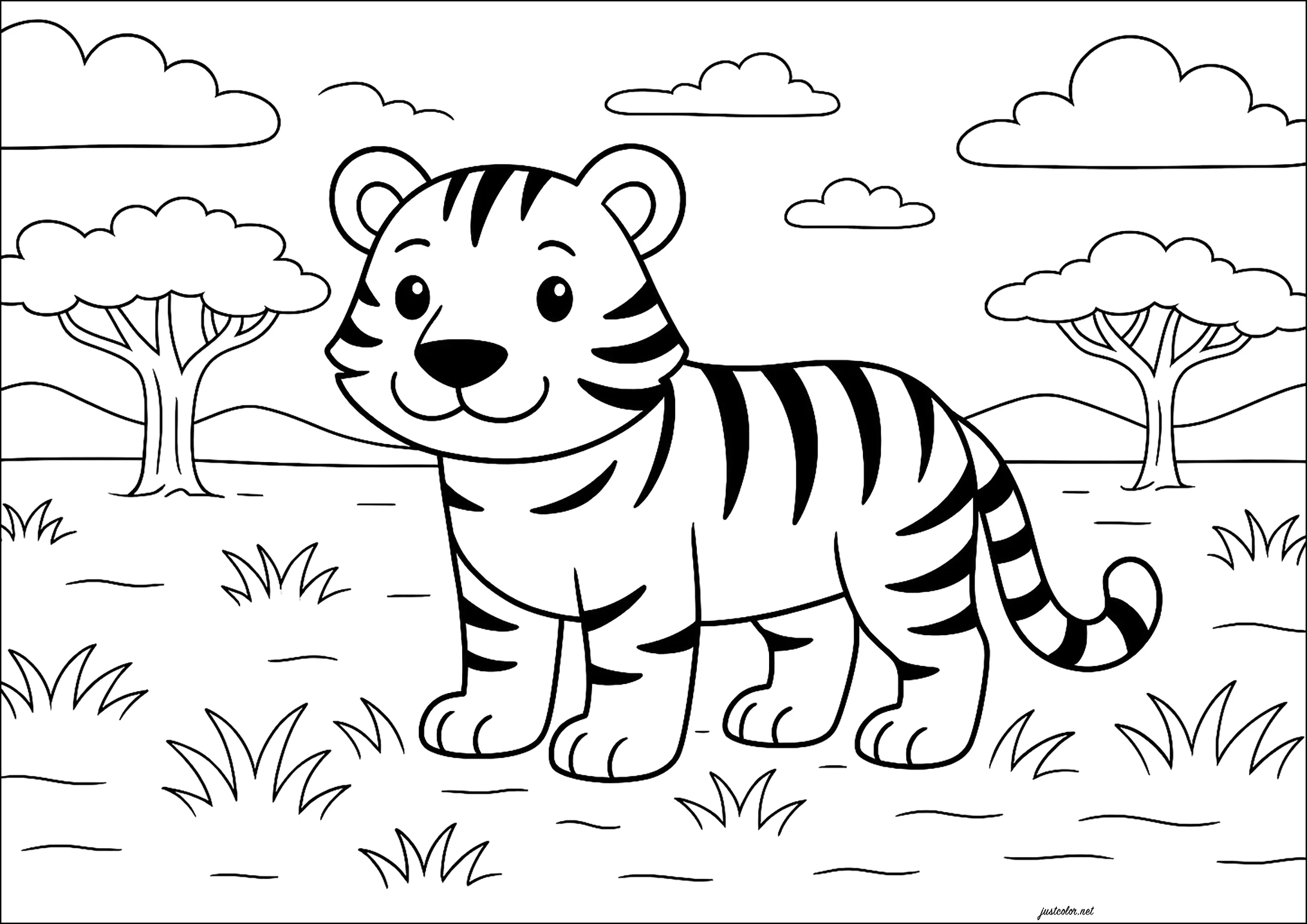 Bella tigre a strisce nere (Pagina Tigri da Colorare per bambini)