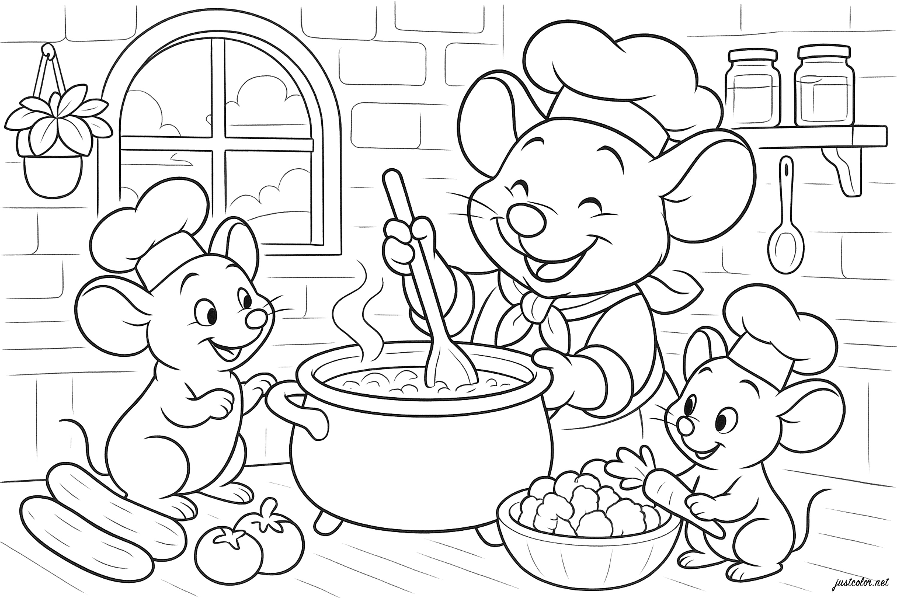 I piccoli chef di Topi in cucina - Pagine Topi da Colorare