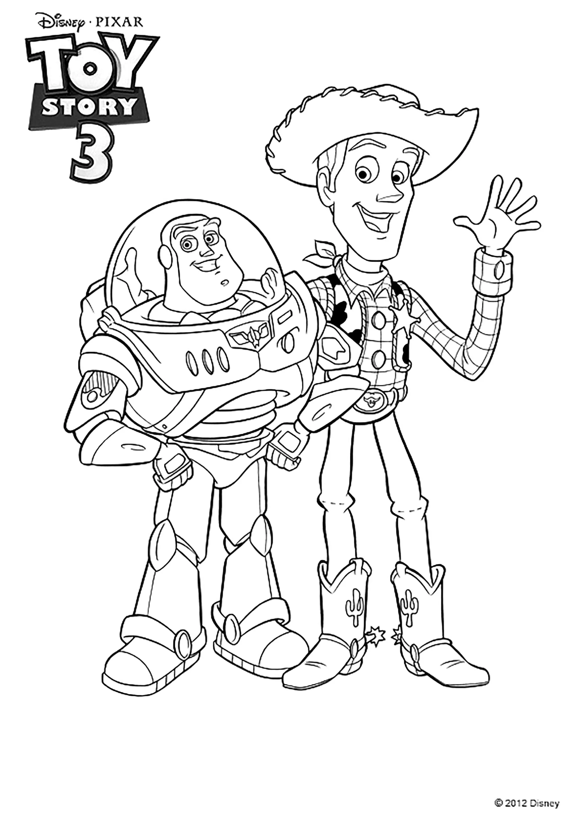 Toy Story 3: Buzz con Woody (Pagina da Colorare per bambini)