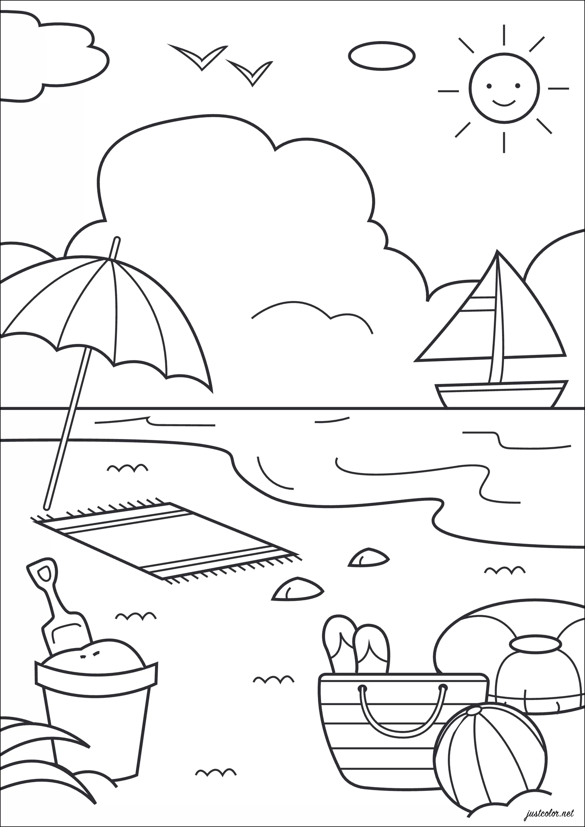 La spiaggia, il mare, le vacanze! (Pagina Vacanze al mare da Colorare per bambini)