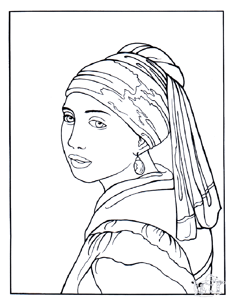Vermeer: La ragazza con l'orecchino di perla (Pagina da Colorare per bambini)