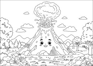 Vulcano con un volto (Pagina da Colorare)