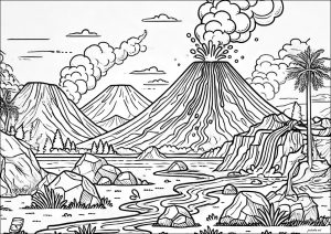 Colorazione di Vulcano, con molti dettagli (Pagina da Colorare)