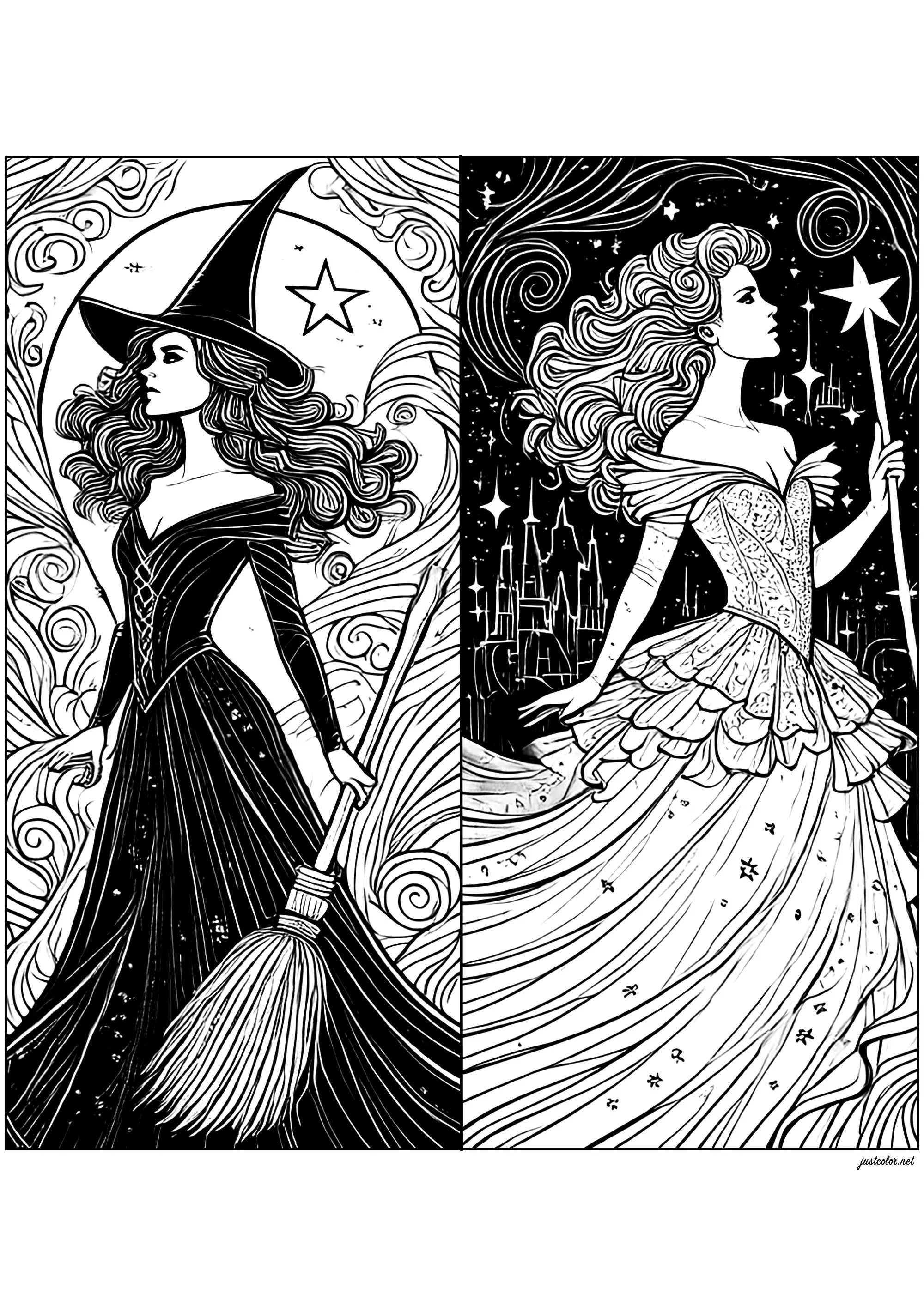 Colorare ispirandosi a Elphaba e Glinda (Wicked)