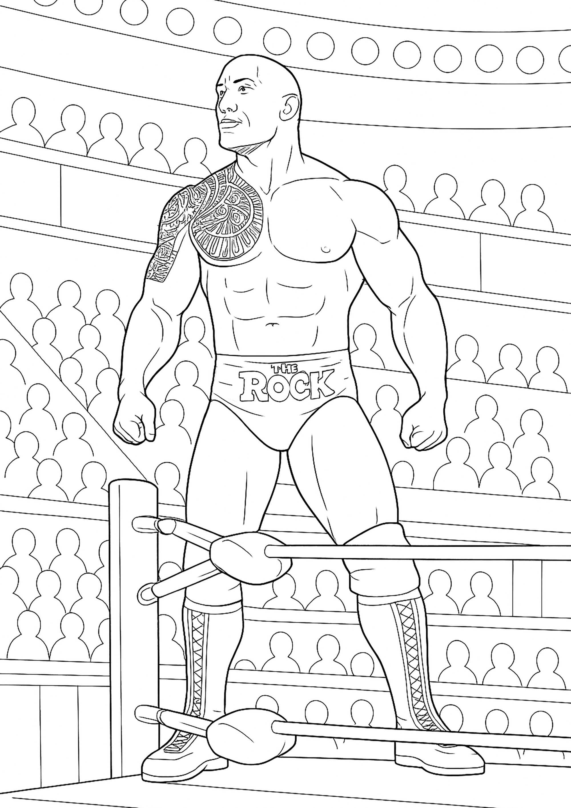 The Rock nell'arena (Pagina WWE da Colorare per bambini)