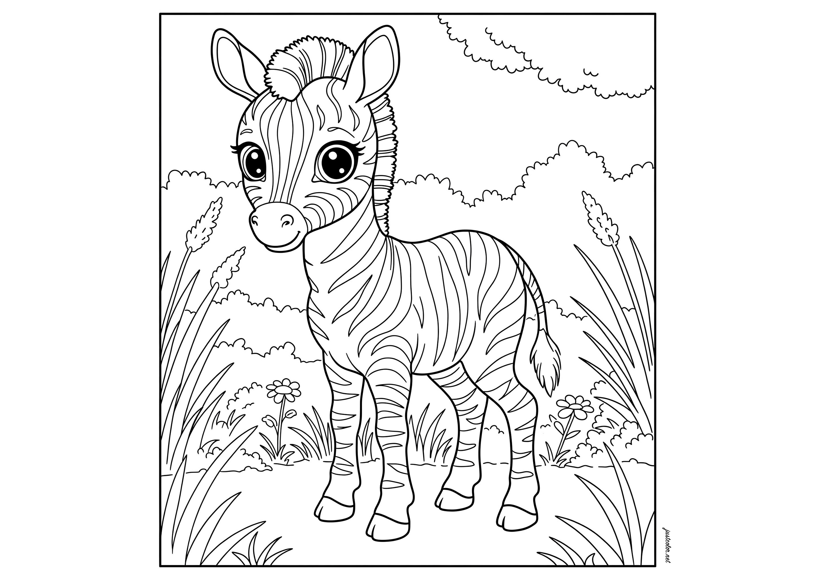 Giovane zebra in libertà (Pagina Zebre da Colorare per bambini)