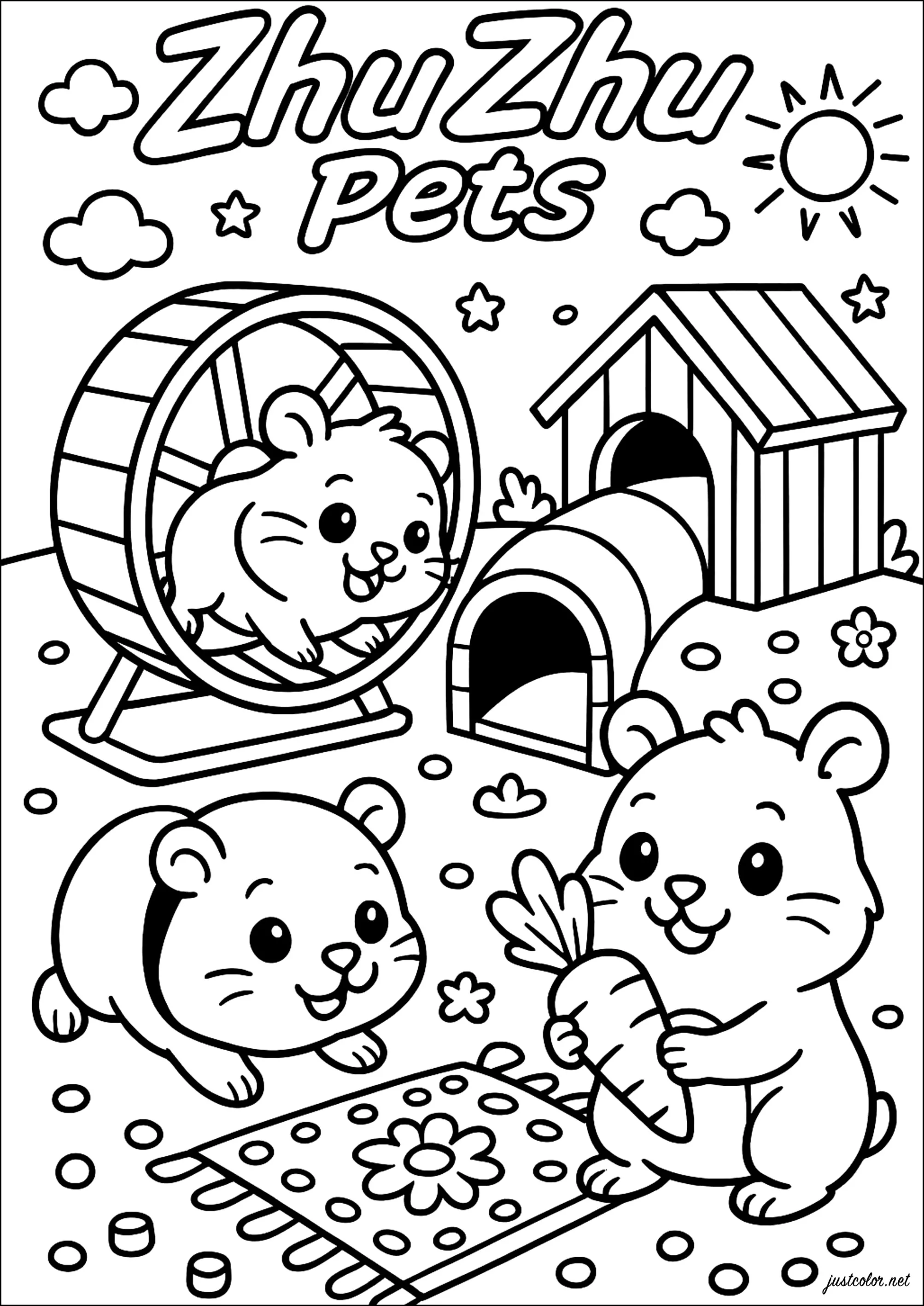 Avventure Giocose di Piccoli Roditori (Pagina Zhu Zhu Pets da Colorare per bambini)