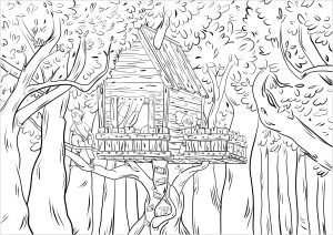 森林小屋中的孩子们 (成人着色 : 丛林与森林)