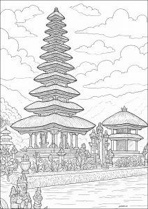 巴厘岛的梅鲁（梯形屋顶寺庙） (成人着色 : 印度尼西亚)