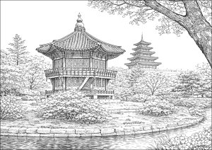 传统园林的宁静 (成人复杂着色 : Images tagged "south-korea")