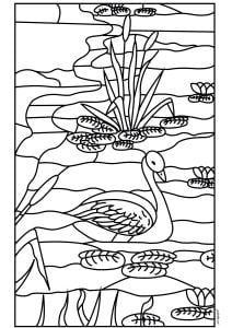 池塘里的鹅 (成人着色 : Stained Glass)