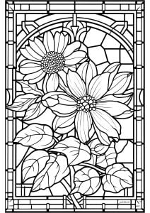 彩绘玻璃花 - 1 (成人着色 : Stained Glass)