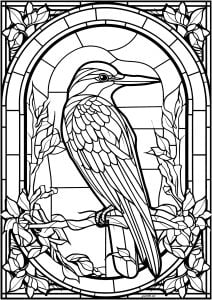 彩色玻璃窗中的鸟儿（侏儒翠鸟） (成人着色 : Stained Glass)