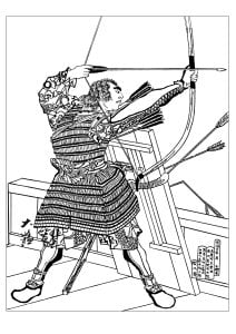 Tsukioka Yoshitoshi: Minamoto no Tametomo with a bow（1878 年） (成人着色 : 日本)
