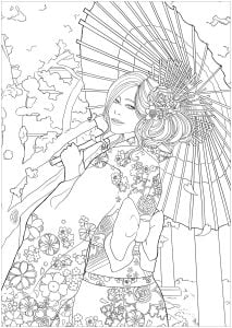 日本庆祝花见 - 简易版 1 (成人着色 : Lestat Hallward Holmes)