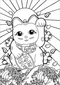 Maneki Neko 和巨浪 (成人着色 : 日本)
