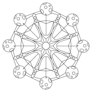 一个美丽的曼陀罗，中间是太阳，两端是月亮。 (成人着色 : Esteban)