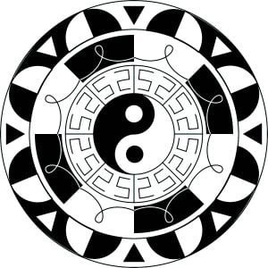带有阴阳符号的简单曼陀罗 (成人着色 : 曼陀罗)