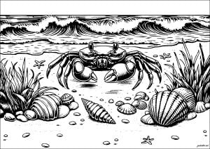 海边的螃蟹 (成人着色 : Images tagged "seashell")