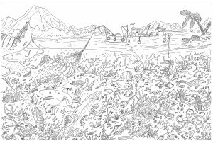 水世界 着色页打印和下载 (成人着色 : Frédéric Brogard)