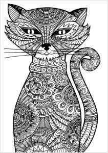 创意的 猫 成人着色页打印 (成人着色 : 猫)