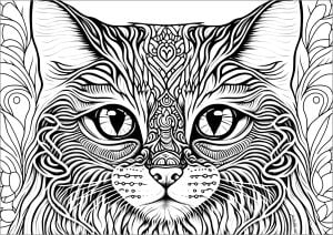 带有复杂图案的猫头 (成人着色 : 猫)