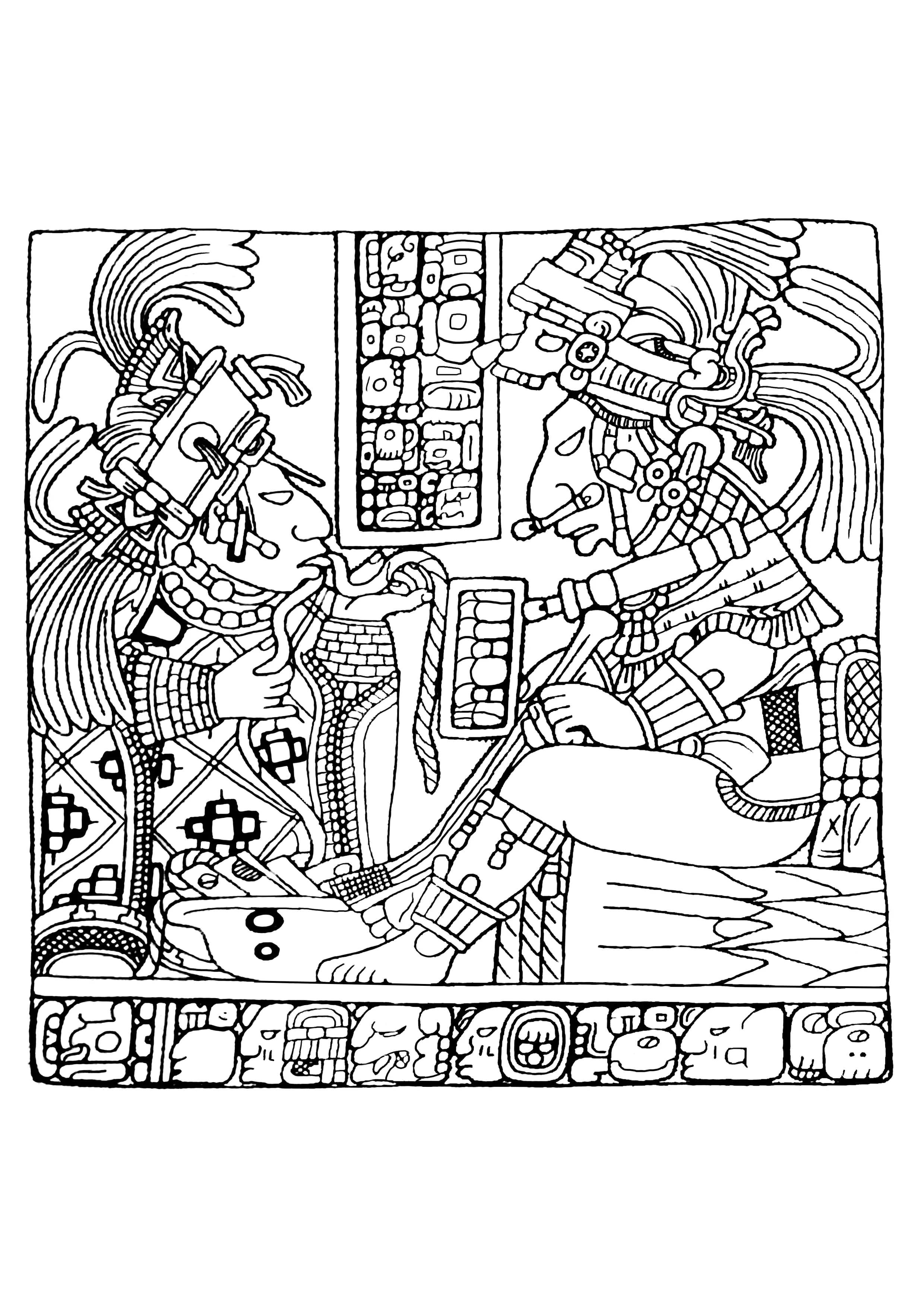 独特的玛雅人、阿兹特克人和印加人着色页下载- 成人复杂着色页: 玛雅人、阿兹特克人和印加人, image size:2480x3508