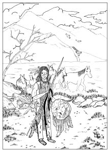 印第安大酋长和他的马 (成人着色 : 美洲原住民)