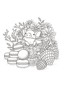 详细的 花卉和植被 着色表打印 (成人着色 : Images tagged "水果")