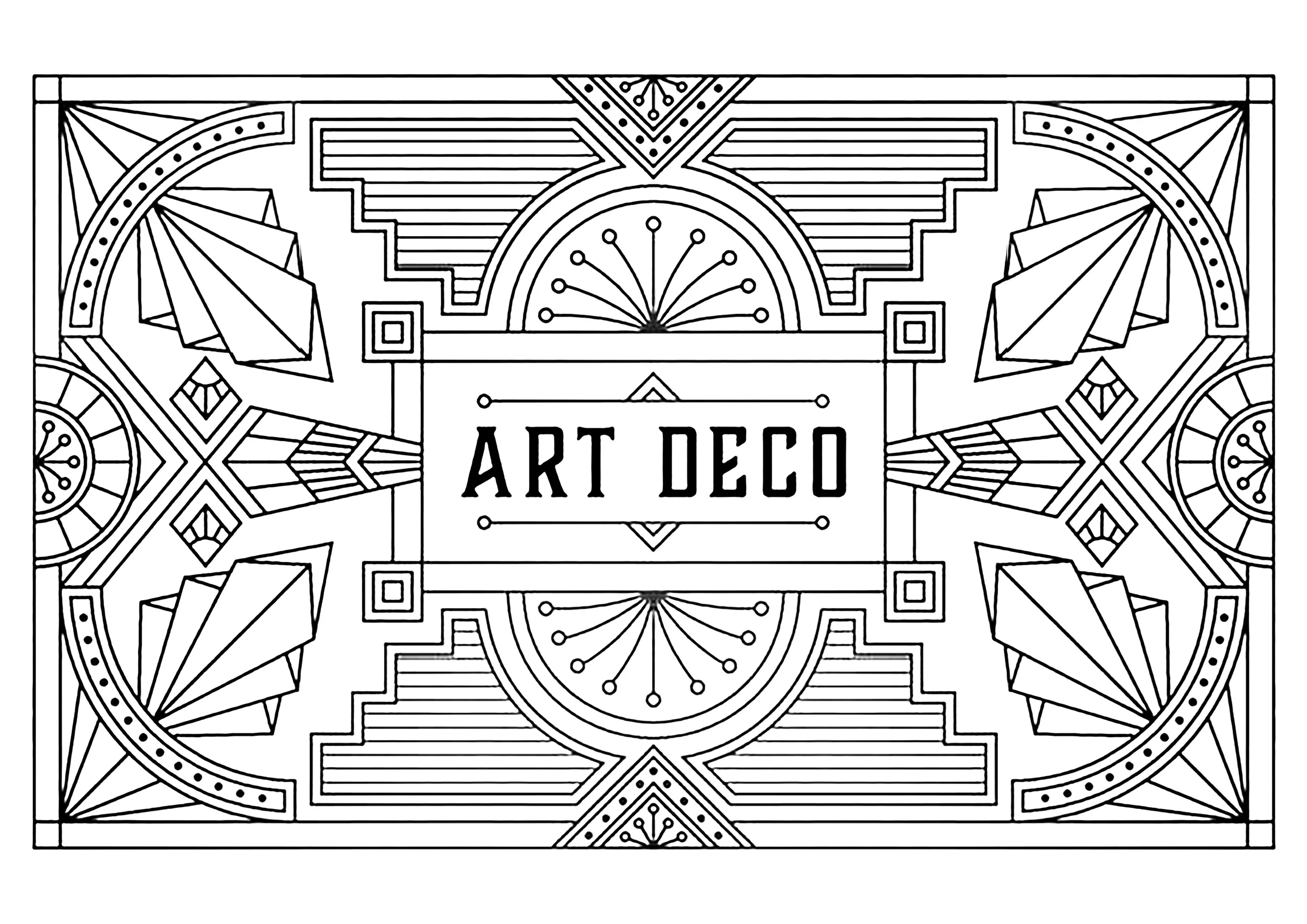 装饰艺术典型的几何形状- 成人复杂着色页: 装饰艺术, image size:2828x2000