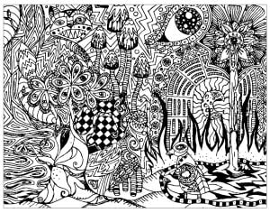 独特的 迷幻的 着色页下载 (成人着色 : 迷幻的)