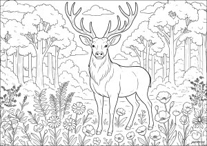 雄伟森林中的 majestic 鹿 (成人复杂着色 : 鹿)