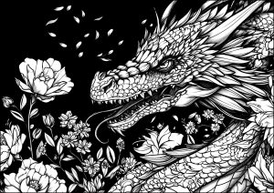龙与玫瑰 (成人着色 : 龙)
