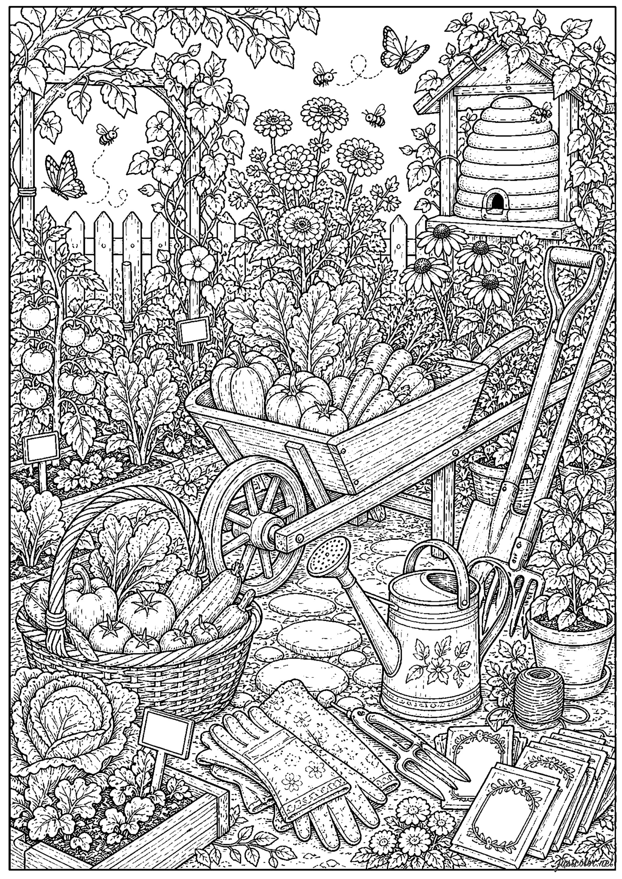 菜园里的宁静时刻 (适合成人打印的复杂着色 : Cozy Cottagecore)
