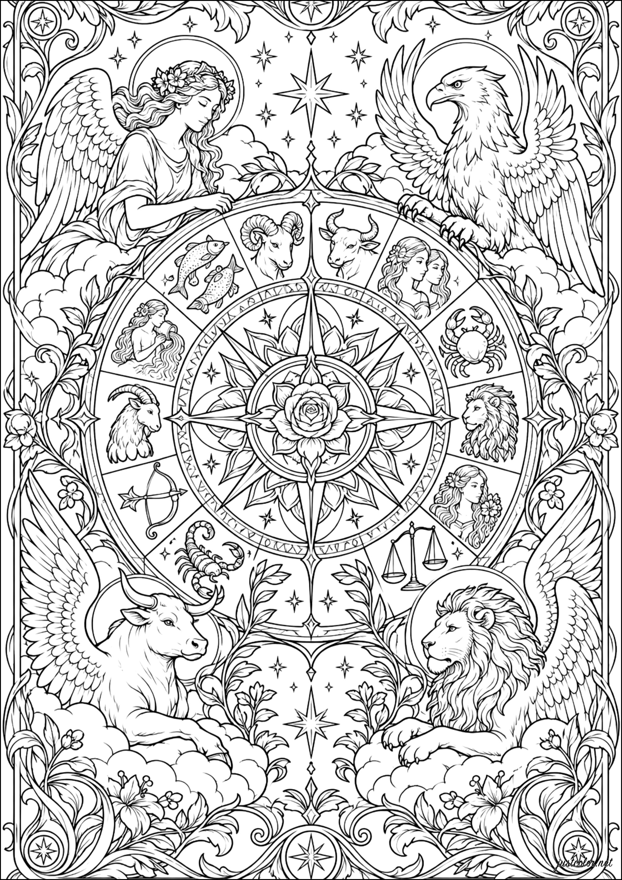 命运之轮 (适合成人打印的复杂着色 : Tarot cards)