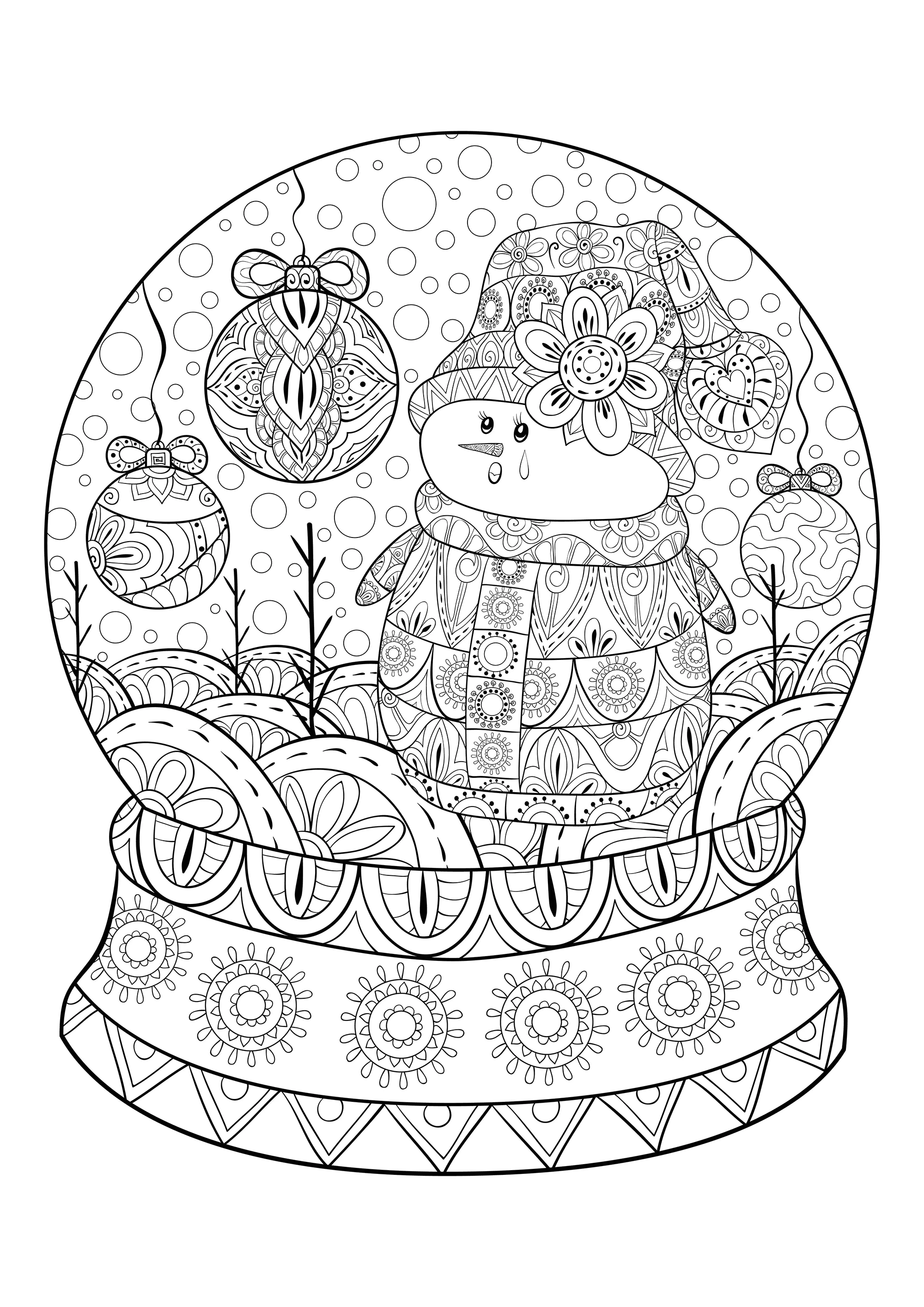 雪球里的雪人 (适合成人打印的着色 : 圣诞节)
