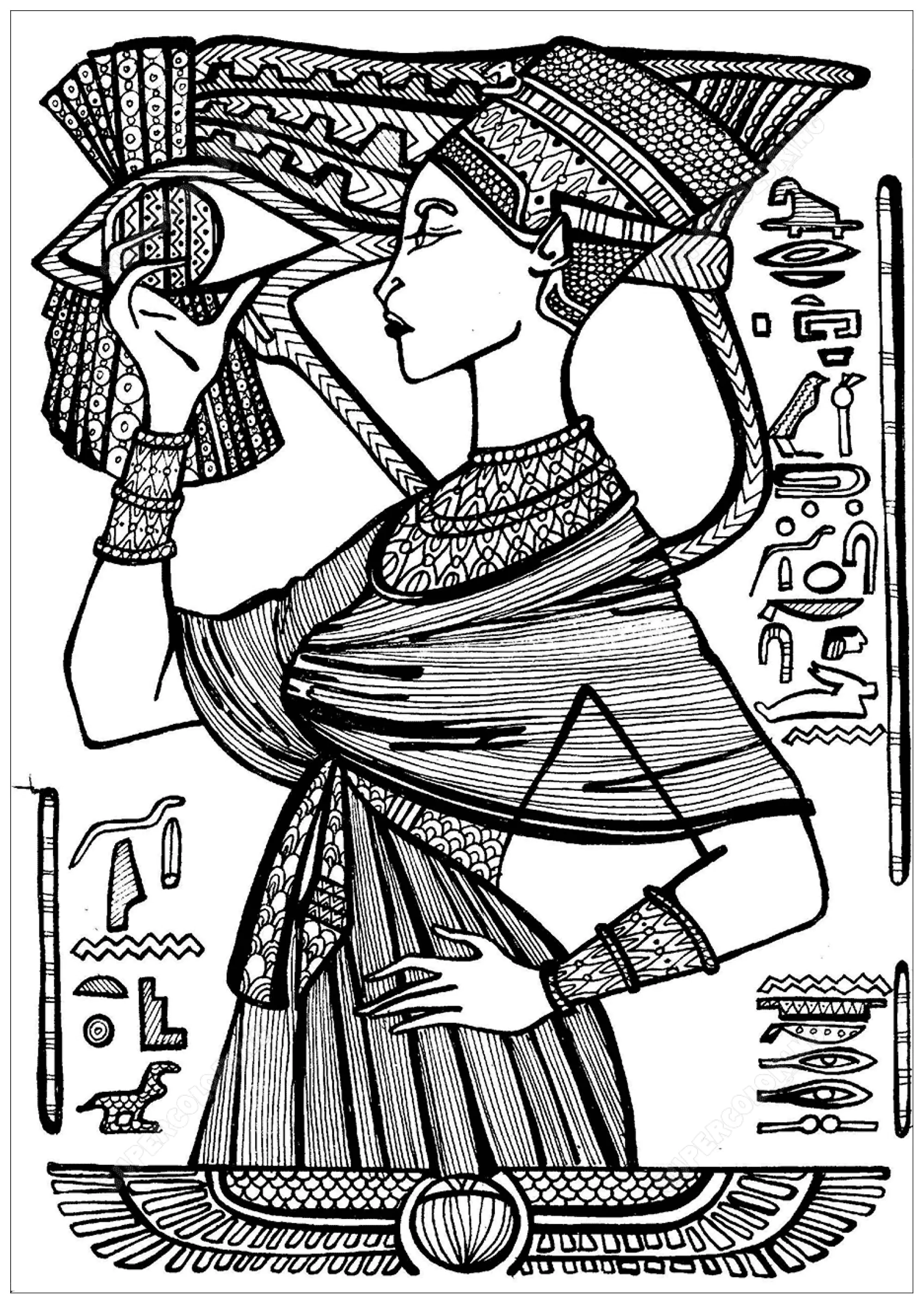 埃及女王克莉奥佩特拉 (适合成人打印的着色 : 埃及与象形文字)