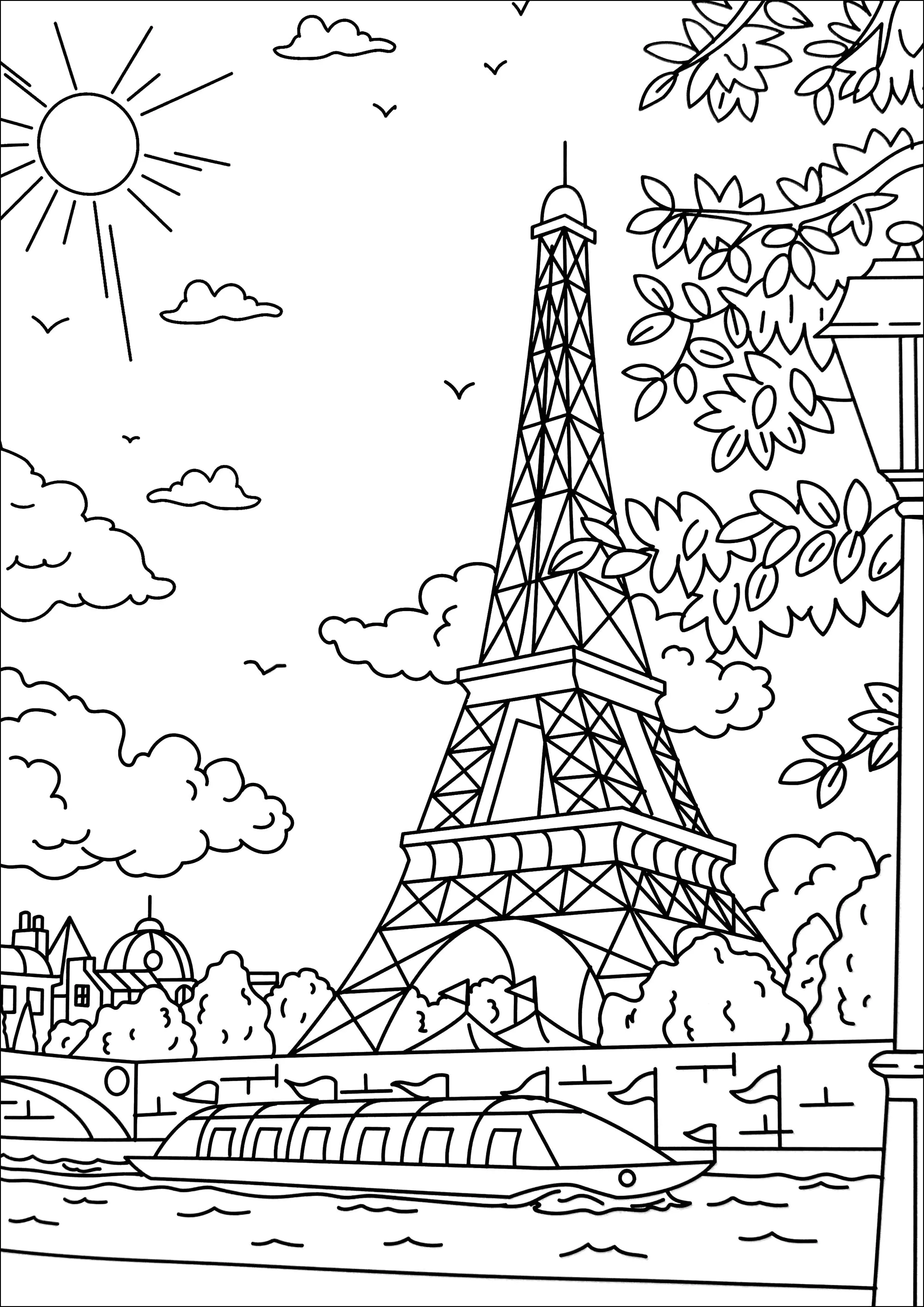 有趣的 巴黎 儿童着色页下载 (Paris)